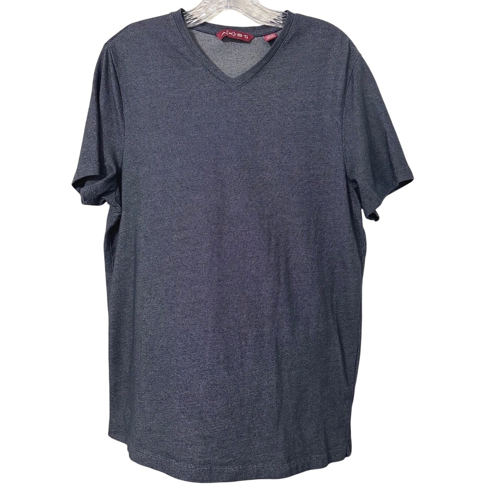 Axist V-Neck T-Shirt Women Navy Blue Micro-Textured Cotton Blend Short Sleeve L